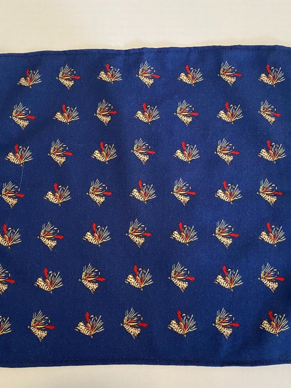 J.Crew NWT 100% Wool Fly Fishing Pocket Square Made USA Blue